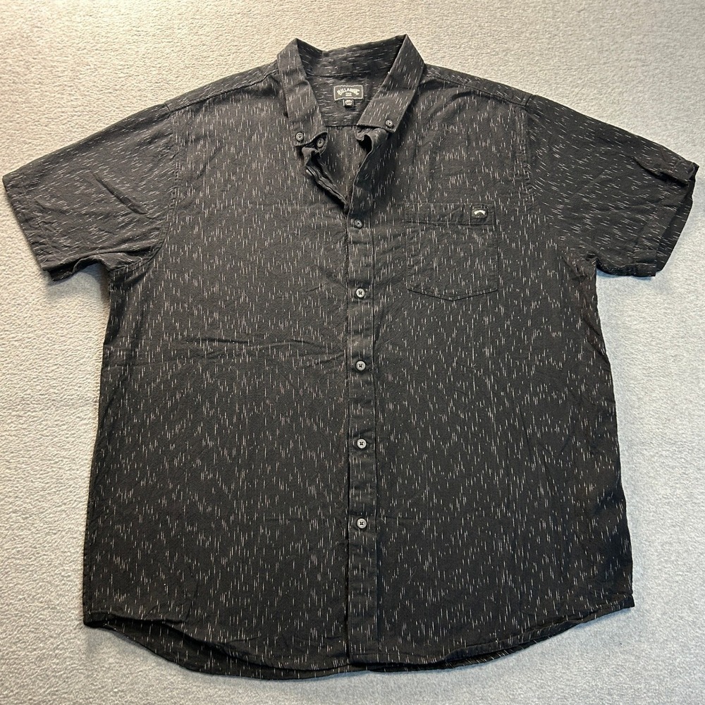 Billabong Button Up Surf Shirt Mens XXL Black Charcoal Dash Stripe Short Sleeve